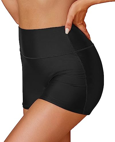SHEKINI - Costume da bagno da donna, pantaloncini bikini, boxer elastiche estive, shorts Tankini a vita alta, pantaloncini da bagno, pantaloncini sportivi da nuoto, Nero , XXL