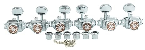 Guyker Accordatori di bloccaggio per chitarra (3L + 3R mano) - Vintage Deluxe Lock String Tuning Key Pegs Machine Heads Ricambi - Cromato