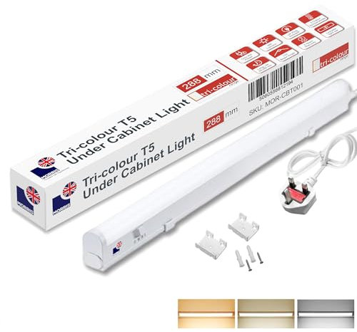 Morris LED Under Cabinet Light Linkable 3 Colours in 1 Light 3000k/4000k/6500k Kitchen Light - UK Plug Included - 288mm, 550mm, 850mm,1150mm (288mm, 1Pack)