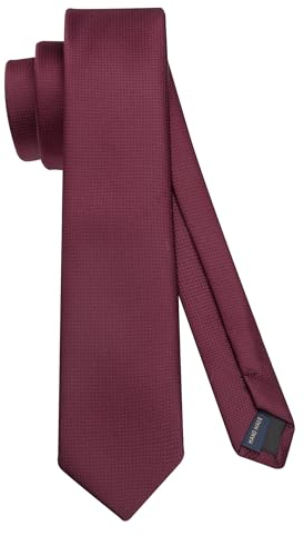 HISDERN Corbata delgada de color sólido para hombre Corbata delgada Corbatas clásicas de seda burdeos para boda, fiesta, trabajo de negocios (6 cm)