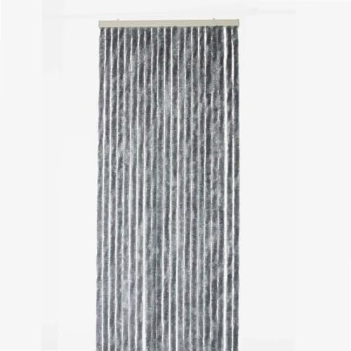 WERKA PRO Rideau Chenille Gris Foncé Uni - 90 x 220 cm - Protection Contre Insectes et Poussière - Tringle Ajustable et Anneaux de Suspension - Fibres Synthétiques Anti Effilochage