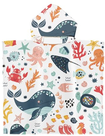 FYting Toalla Playa Bebe, Microfibra Absorbente 60x60cm, Tres En Uno, Para Natación, Yukata, Capa Con Capucha, 2-8 Años (Delfín)