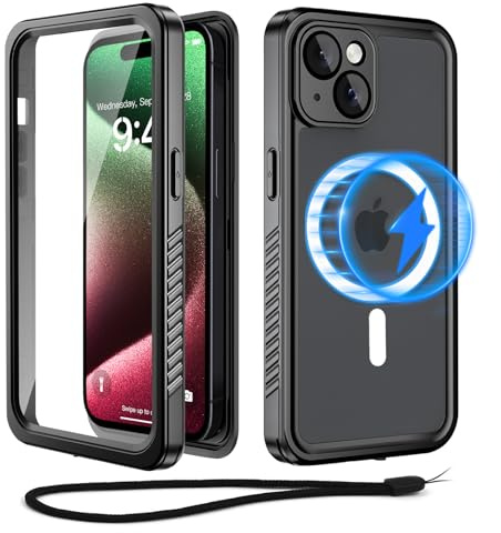 Beeasy for iPhone 15 Waterproof Case Compatible with Magsafe IP68 Underwater Military Grade, Phone Case with Shockproof, Dustproof, Rugged 360 Full Body Protection Cover with Built-in Screen Protector