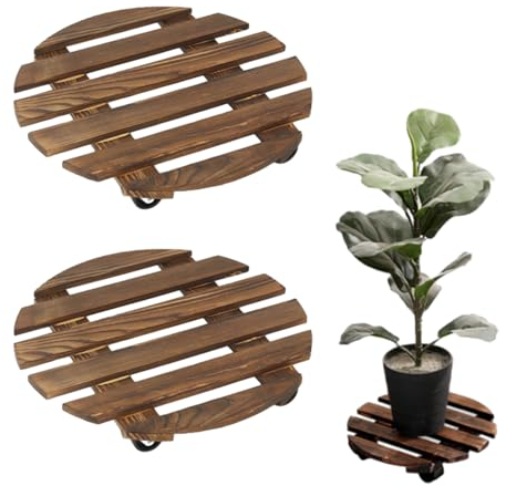 DragonX2 2 Pcs Support À Plantes en Bois avec roulettes Support À Plantes Roulant Robuste 25cm Porte Plante Convient pour Le Transport De Pots De Fleurs