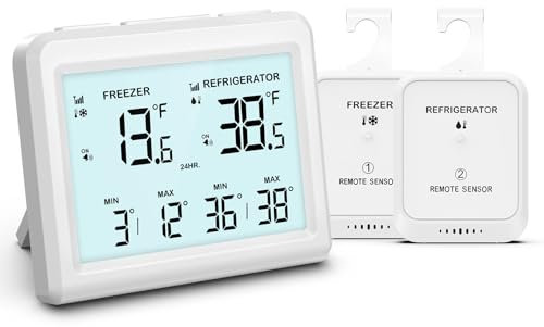 Ankilo Kühlschrankthermometer,Alarmfunktionen, 3.7in LCD große digitale Anzeige mit 2 kabellosen Sensoren Kühlschrank/Gefrierschrank verfügbar,℃/℉,Hausgebrauch und Restaurant