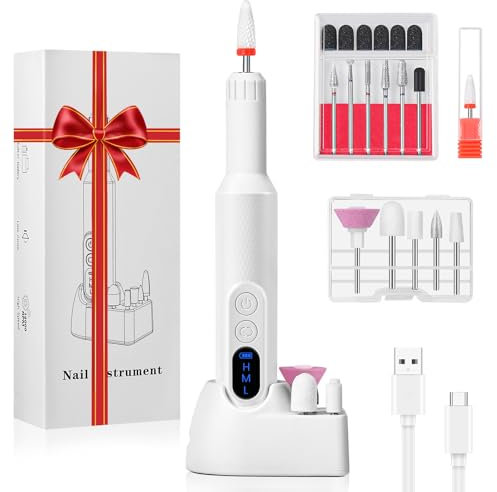 Diboniur Torno para Uñas Profesional, 12 en 1 Lima de Uñas Electrica, 18000 RPM Torno para Uñas con Pantalla LED, USB Recargable Drill para Uñas Profesional con Velocidad y Dirección Ajustable