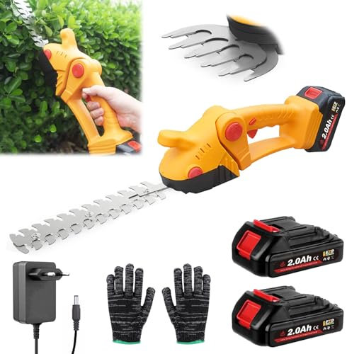 Cortasetos Bateria, 21V Cortasetos Electrico Corta Setos Jardin Electrico Longitud del Cuchillo Arbusto de 15CM con Cuchilla para Cortar Césped Cuchilla para Cortar Arbustos y 2 Baterías 12000mAh