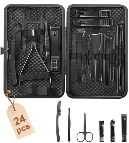 Ksvaye Maniküre Set, 24-tlg. Nagelset, Nagelschere Set Professionelle Kohlenstoffstahl Nail set Enthält: Nagelknipser set,Augenbrauenformungsset,Gesichtspflege,Pediküre usw, mit luxuriöser Reisetasche
