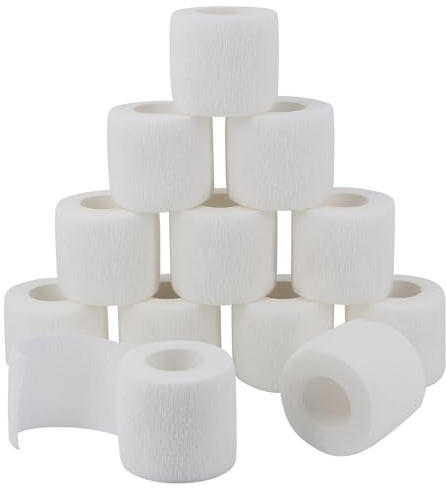 QiGui 12 Rouleaux Bandage Autoadhésif Bandage Medical pour Premiers Secours Bande Adhésifs Pansements Elastique Bande Animal Vétérinaire pour Poignets Cheville Mains Pieds 5cm x 4,5m