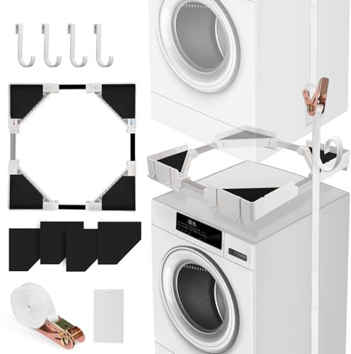 Nastopee Kit de Superposition Universel, （46-66cm） Accessoires pour Lave-Linge/Sèche-Linge, kit de Superposition Lave Linge seche Linge avec Corde à Cliquet, Charge maximale : 200 kg