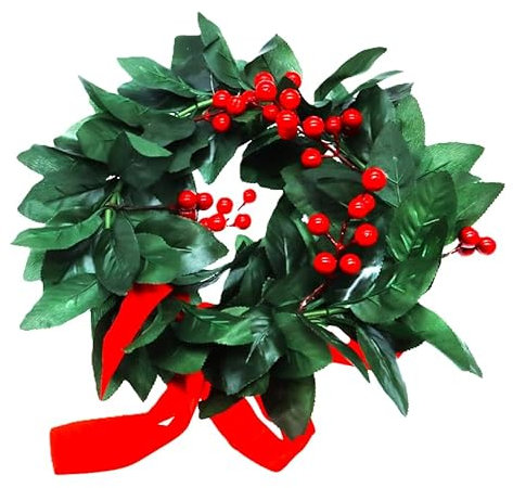 Sunlux Corona Laurea Alloro Finto con Bacche Rosse - Ø 30 cm - Ghirlanda Decorativa per Festa di Laurea, Elegante e Realistica