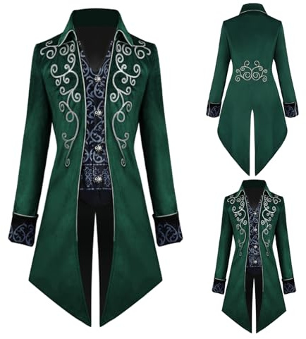 TTOKGZG Veste Steampunk pour homme, Manteau gothique vintage de style victorien - Frack médiéval Renaissance pour Halloween - Costume Cosplay (Vert, L)