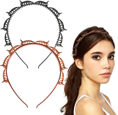 2 Pcs Bangs Hairstyle Hairpin Headband, Professional Weave Bangs Clip, Toothed Headband Braid Tool, Women Girls Fashion Hair Accessories