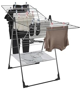 Leifheit Séchoir à Linge sur Pied Classic 250 Flex Black, étendoir Linge 25 m d'étendage pour l'intérieur et l'extérieur, séchoir sur Pied avec Ailes réglables en Hauteur, pour 2 à 3 Machines à Laver