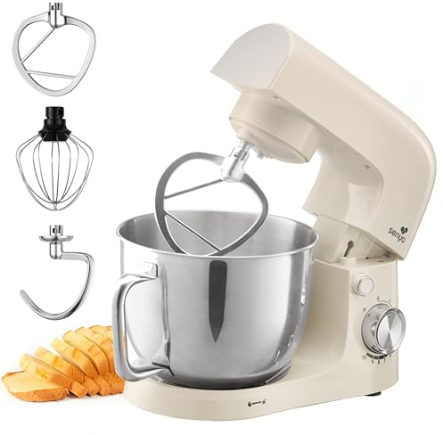 SENYA Küchenmaschine 1500 W – Schüssel aus Edelstahl 5 l – 10 Geschwindigkeitsstufen + Pulsfunktion – Handmixer, Schneebesen, Haken inklusive – Spritzschutz mit Eiertrenner – leise