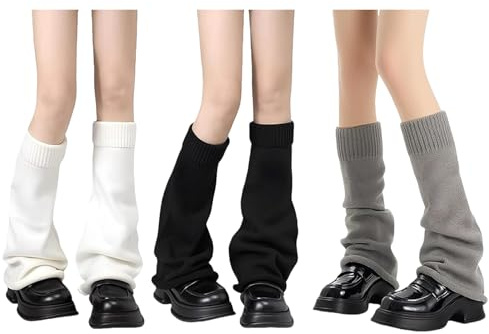 MUNSKT - Scaldamuscoli lunghi in maglia, 2 paia di calze alte al ginocchio, morbide e elastiche, calde per donne, ragazze, signore, stile punk 80s Y2K, per balletto, danza, pattinaggio sul ghiaccio
