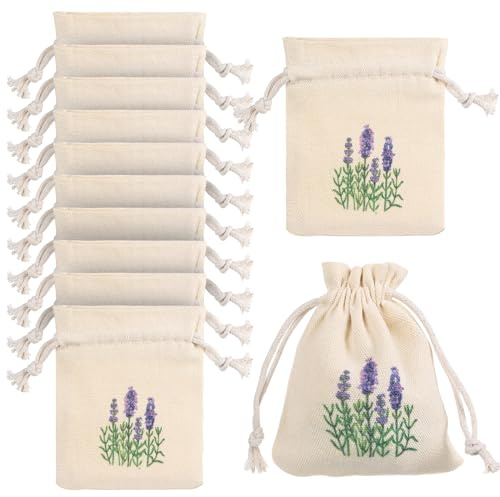 Okeno Select12 Piezas Sacos de Lavanda Vacíos para Rellenar, Bolsitas de Tela con Cordón para Armario, Saquitos Aromáticos Reutilizables para Ropa y Cajones (10x8 cm)