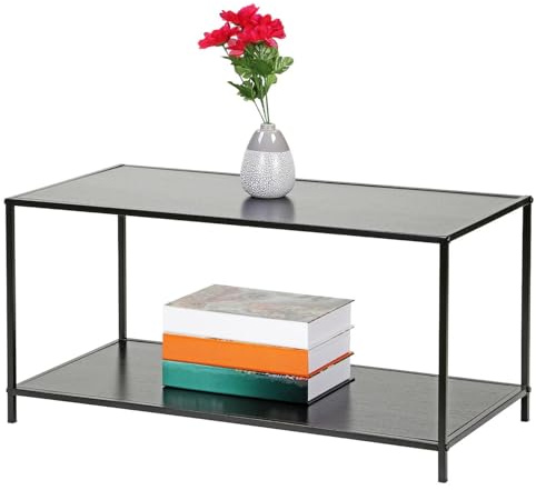 Thrink Modern 2-Tier Coffee Table – Sleek Black Metal Frame with Durable MDF Top, Perfect Side or End Table for Living Room, Office or Reception Space, 78 × 38 × 38cm