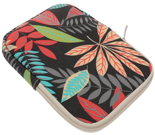 Alipis Étui de Protection pour Liseuse en Toile Résistante Pochette Verticale Noire Motif Feuilles Colorées Housse Légère pour Ebook Rangement Accessoires Protection Anti-Rayures et