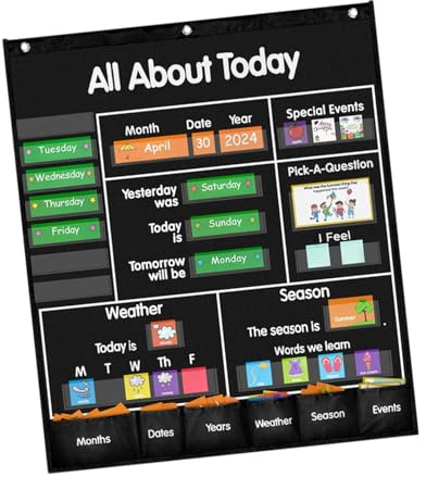 rongweiwang Lärandekalender Pocket Chart Organizer Undervisning Omfattande Pedagogisk Rolig Vädertabell ABC Bokstäver Organizer Undervisningsverktyg Material Hängande