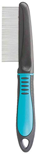Titel: TRIXIE Kamm mit feinen Zinken - glättet das Fell - Deckhaar und Unterwolle - gummierter Kunststoffgriff - 22 cm - schwarz/blau - 23764