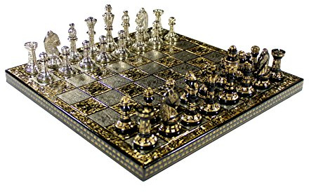 StonKraft Brass Chess Board Game Set with 100% Brass Chess Pieces Chessmen Coins (12 x 12 Inches)