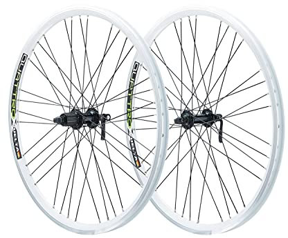 Vuelta LR Laufradsatz 26 Zoll inkl. Deore HBT610/ Acera FHT3000 Quattro X Weiss - Made in Germany - QR Laufradsatz 26 Zoll MTB Felgenbremse/V-Brakes Weiß - 559x21c Hohlkammer-Laufräder - MTB, ATB