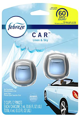 Febreze Car Air Fresheners, Linen & Sky, Odor Fighter for Strong Odors Car Vent Clips (2 Count)