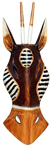 Wogeka - 32 cm Antilope Wand-Maske - Handarbeit aus Holz als Geschenk-Idee zu Geburtsag Weihnachten zur Afrika Deko Maske43