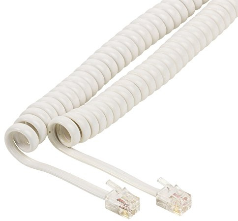 DITM® Câbles spiralés extensibles pour combiné ou téléphone à connecteur RJ10 mâle vers RJ10 mâle (2,00m, Blanc - 1 pièce)