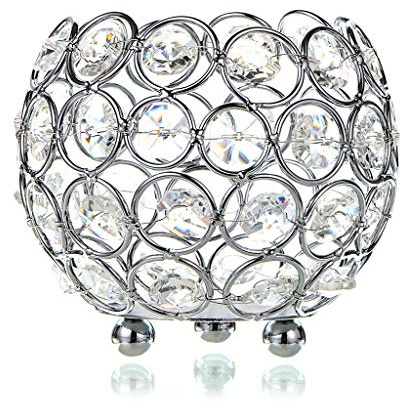 OwnMy 10cm Crystal Bowl Votive Candleholder Sparkly Tea Light Candle Holders Candle Lanterns Decorative Candelabra Vase for Christmas New Year Wedding Table Centerpieces (Silver Tone)