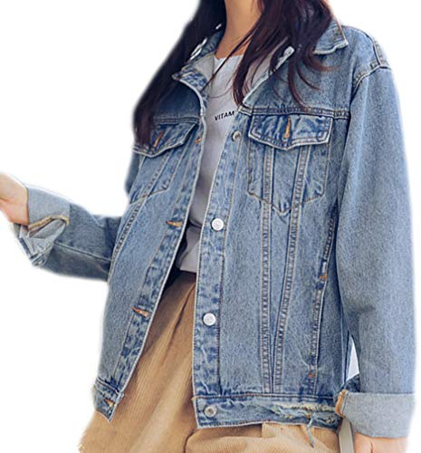Beskie Oversized Denim Jacket for Women Girls Long Sleeve Boyfriend Jean Jackets Loose Coat