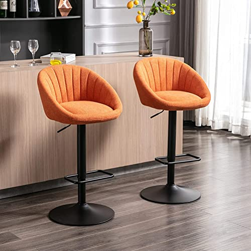 Wahson Barhocker 2er Set Barstuhl aus Stoff Tresenhocker Drehbar Küchenhocker Höhenverstellbar Thekenstühle mit Leinen für Küche/Hausbar (Orange)