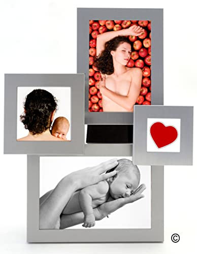 CAPESTORE Cornice Multipla in Alluminio Moderna ed Elegante, Collage 4 Fotografie - Portafoto da Tavolo e da Parete - Amore, Natale