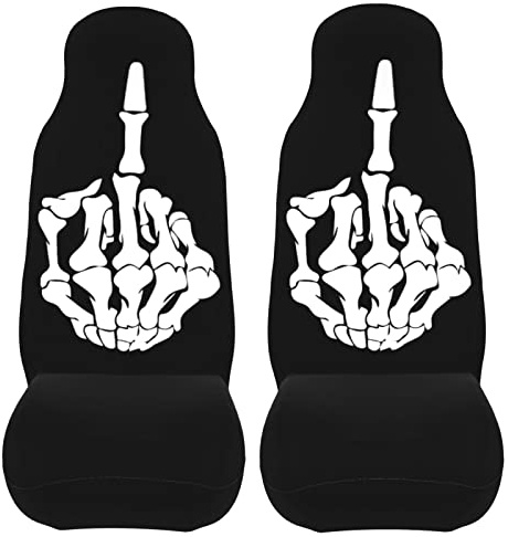 Phelika Divertidas fundas de asiento de coche con diseño de calavera blanca y negra, juego de 2 fundas protectoras de asiento de vehículo para automóviles, sedán, SUV, interior automotriz