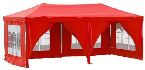 vidaXL Partyzelt mit Seitenwänden Faltbar Pavillon Gartenpavillon Gartenzelt Festzelt Faltpavillon Bierzelt Vereinszelt Outdoor Rot 3x6m