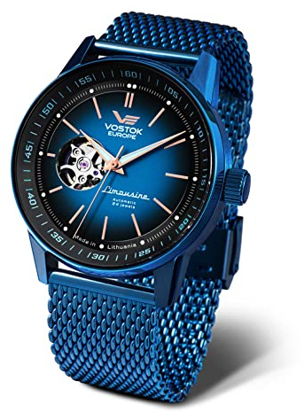 Vostok Europe Herrenuhr mit Metallband Limousine GAZ-14 Automatik SII NH38 Offene Unruh 560D681-B