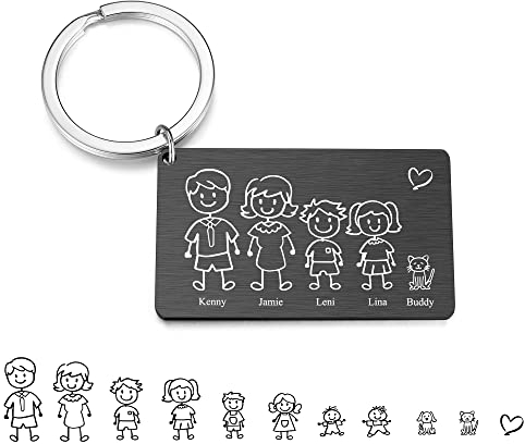 JSDDE Personalisiert Schlüsselanhänger mit Namen Figure Gravur Familie Schlüsselanhänger Keychain Personalisierte Geschenke | Familien Geschenk (Schwarz)