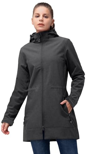 33,000ft Women’s Lightweight Softshell Jacket with Hood Waterproof Ladies Functional Jacket Fleece Lined Windbreaker Breathable Raincoat Active Hooded Long Coats for Cycling Hiking Outdoor