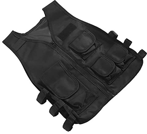 Sicherheitsweste für, Militär-Trainingsweste, 4 Kleine Taschen, Verstellbar, 600D-Oxford-Stoff, Schwarz, Schießweste Zum Wandern (L für 12 bis 36 Monate)