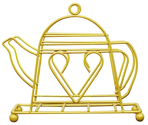 SOVORM Gold Metal Napkin Holder Teapot Shape Design Vertical Napkin Dispenser for Kitchen Cafe Restaurant
