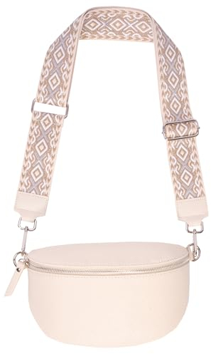 Umhängetasche Crossbody Bag Gürteltasche in Gr. M aus 100% Leder mit breitem Gurt - Helen (creme 2)
