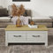 Galano Limestone 2 Drawer Coffee Table – Rectangular Living Room Table with Storage – Engineered Wood Cabinet – Light Grey/Oak