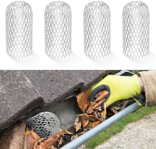 4 Pack Gutter Guards Mesh Aluminum Covers Down Pipe Protectors Expandable Leaf Strainer Keeps Gutter Clear of blockages from Leaves, Moss, Muck, Mud, and Other Debris