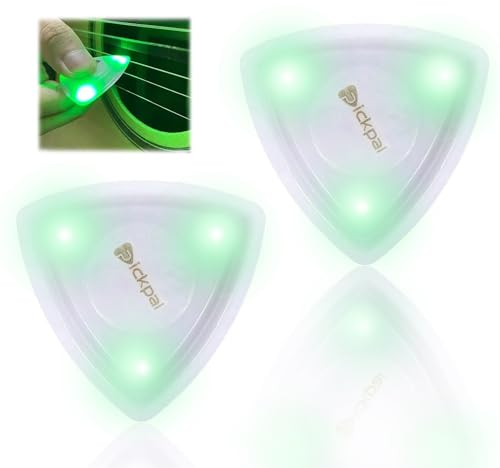 auvstar Leuchtender Gitarren-Bass-Pick Leuchtende Hochwertige Plektren für Gitarre Automatisches LED-Beleuchtetes Gitarrenplektrum Leuchtendes Bunt Beleuchtet Gitarren-Plektrum(Stil A, Grün 2St)