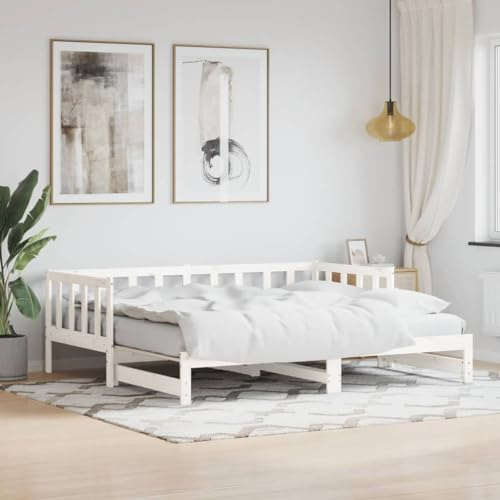 Camerina Tagesbett Ausziehbar Ausziehbett Bett Zum Ausziehen Sofa Bett Daybed Sofa Bett Mit Ausziehbett Weiß 90x200 cm Massivholz Kiefer