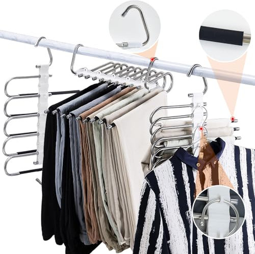 3 Pezzi Grucce Pantaloni Salvaspazio per Armadio Appendi Appendini Appendiabiti Interno Porta Pantalone Stampelle Portapantaloni Attaccapanni Gruccia 5 in 1 Multi Purpose Hanger Salvas Multipurpose