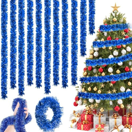 10 Pcs Guirnalda De Oropel De Navidad, 2m, Espumillón Para Decoración De Ventana, Pared, Adornos Navideños (Azul)