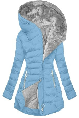 KUIH Women Winter Coat Quilted Puffer Coat Fleece Lined Jacket Long Down Hooded Jacket Zip Up Warm Winter Parka Coat Side Split Windproof Outerwear with Pockets