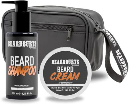 Beardburys Kit Cuidado Barba Hombre Profesional | Champú para Barba + Crema Acondicionadora Barba + Neceser, Vegano - Regalos Originales para Hombre